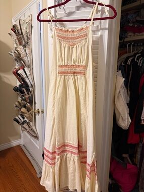 Free People Cream Maxi Dress with Coral Smocking